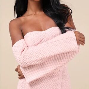 Lulus Cuddly Element Light Pink Cable Knit Off-the-shoulder Midi Dress - Size L